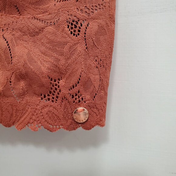 Danskin Dark Orange Lace Edge Wireless Longline Triangle Plunge Bralette Size XL - Picture 2 of 6